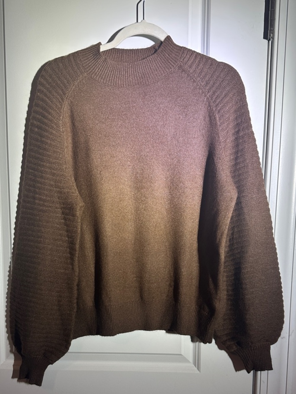 Cozy Brown Ribbed-Sleeve Turtleneck Sweater